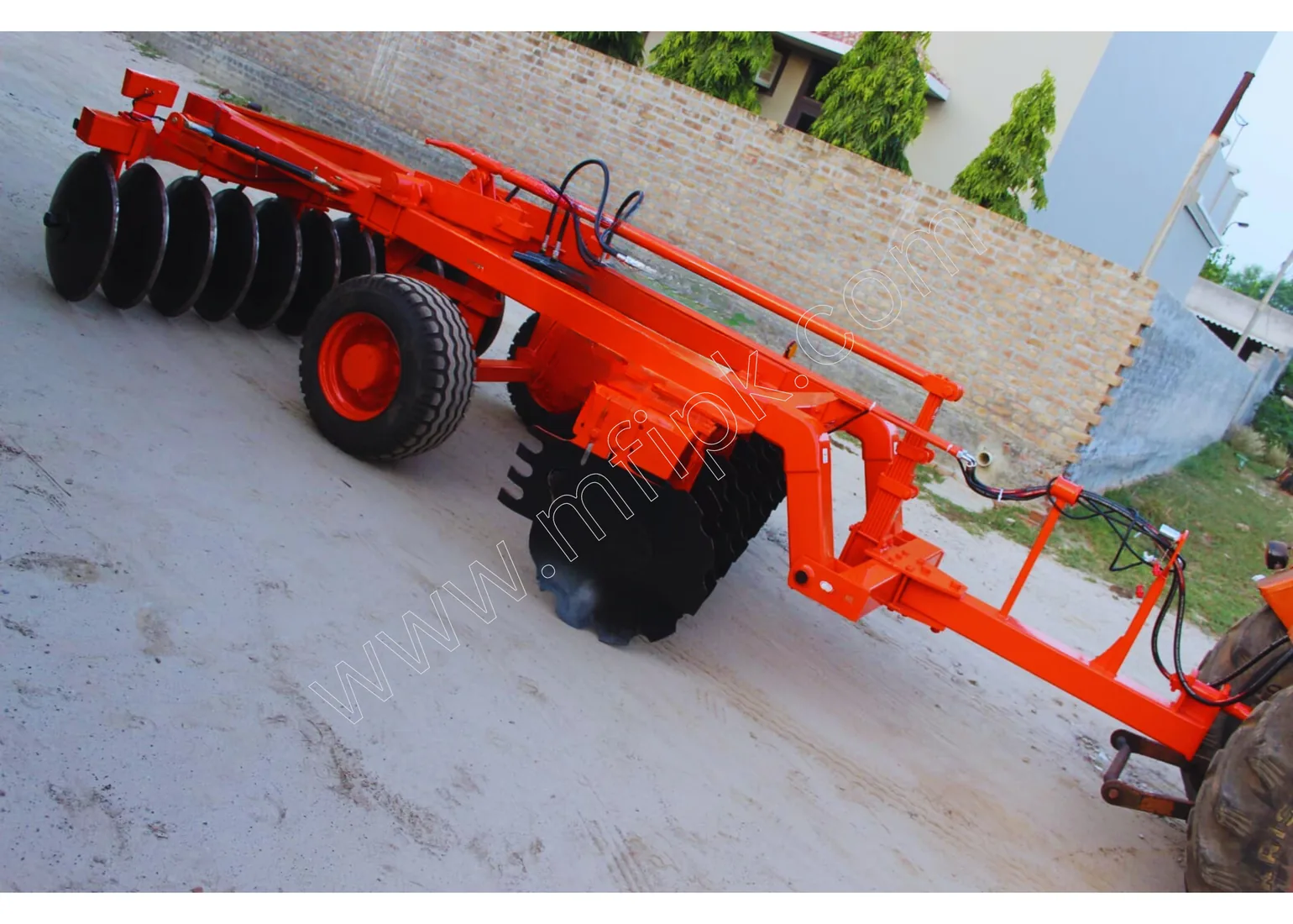 Disc harrow implement prepared for dealer export inquiry