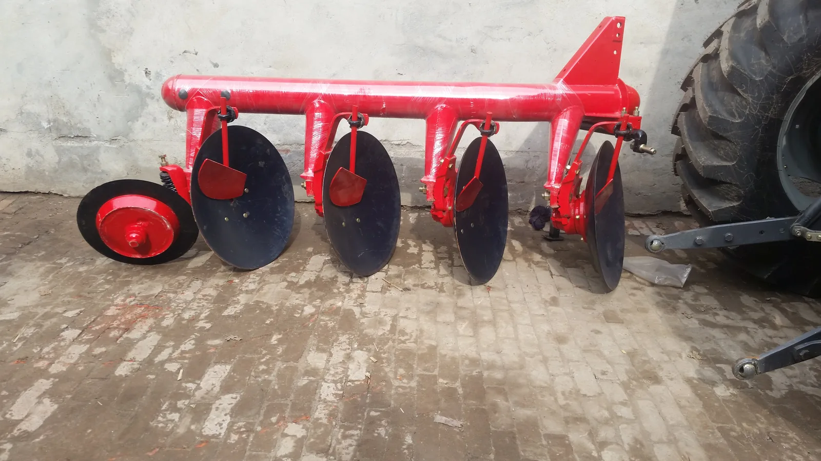 Disc plough implement prepared for tractor use and export inquiry