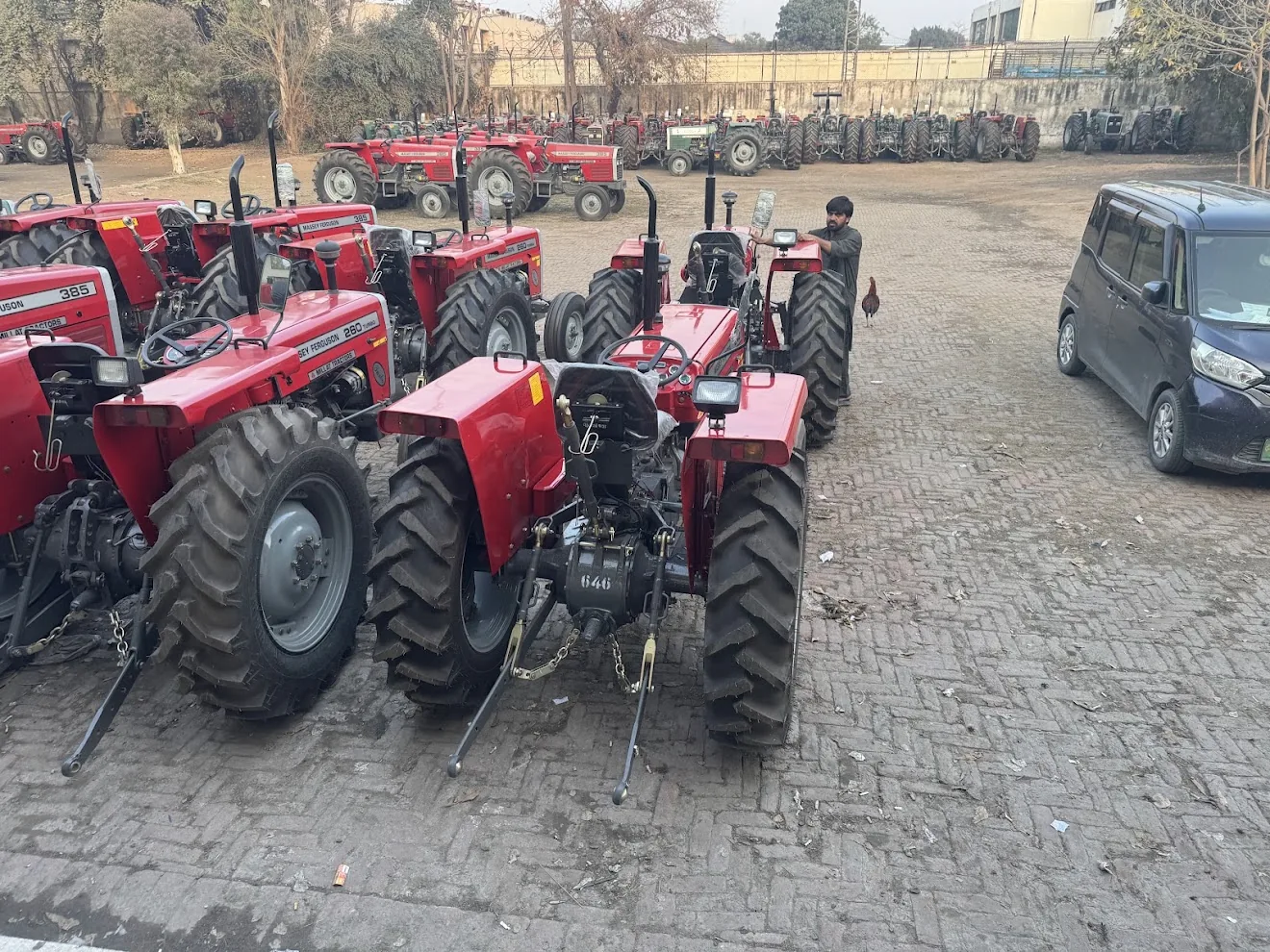 Tractors in inspection yard before export shipment